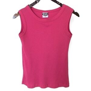 Simply Basic Girls Hot Pink High Neck Sleeveless Ribbed Tank Top Size Medium